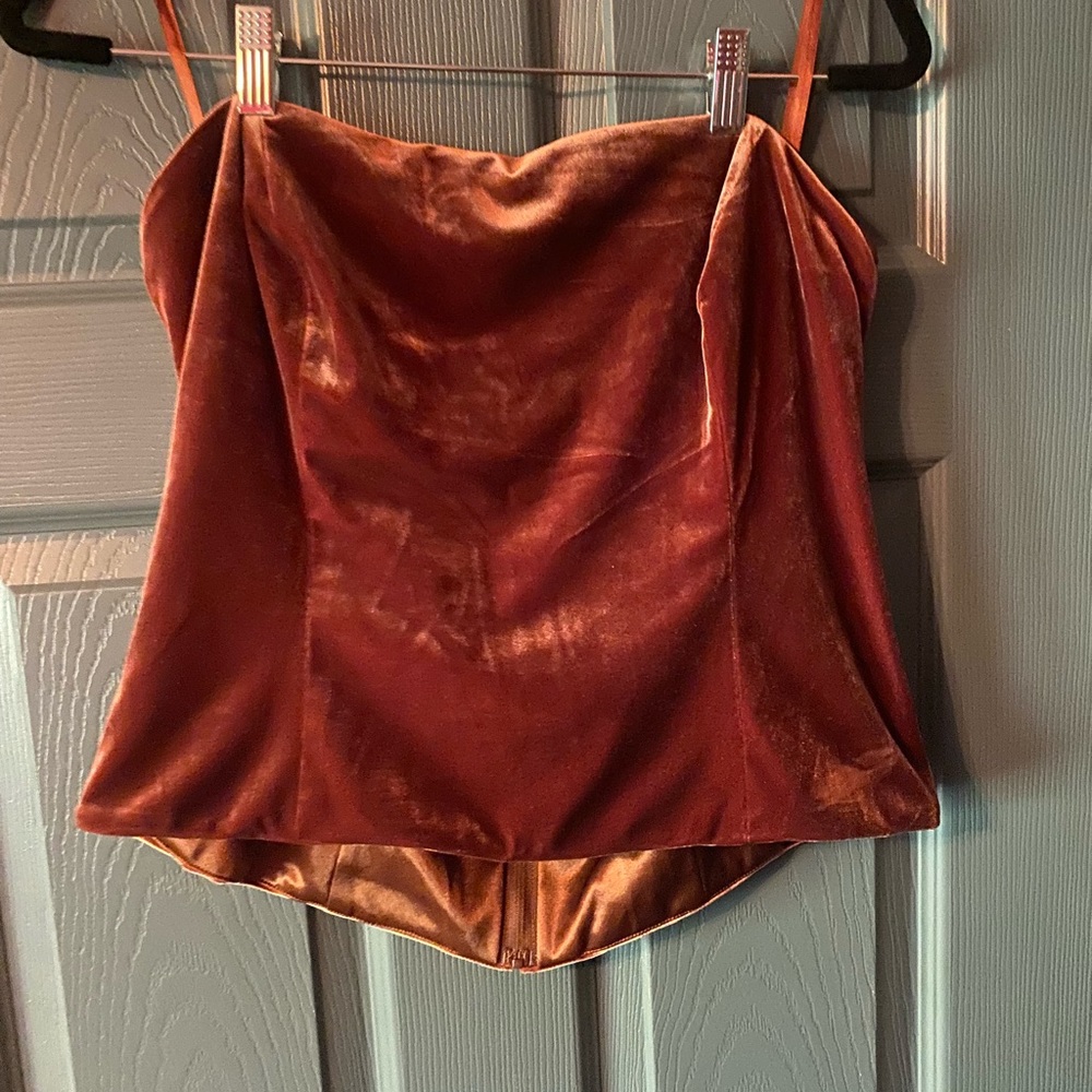 Revelry brand- Micah convertible dress - velvet in the color terracotta